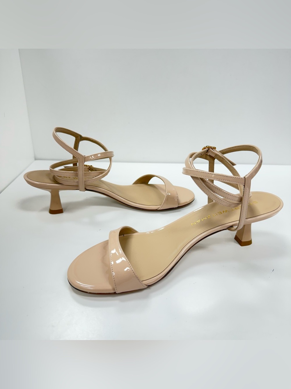 Stuart Weitzman Nudist Leather Ankle Wrap Sandal in Beige (SEE DESCRIPTION)